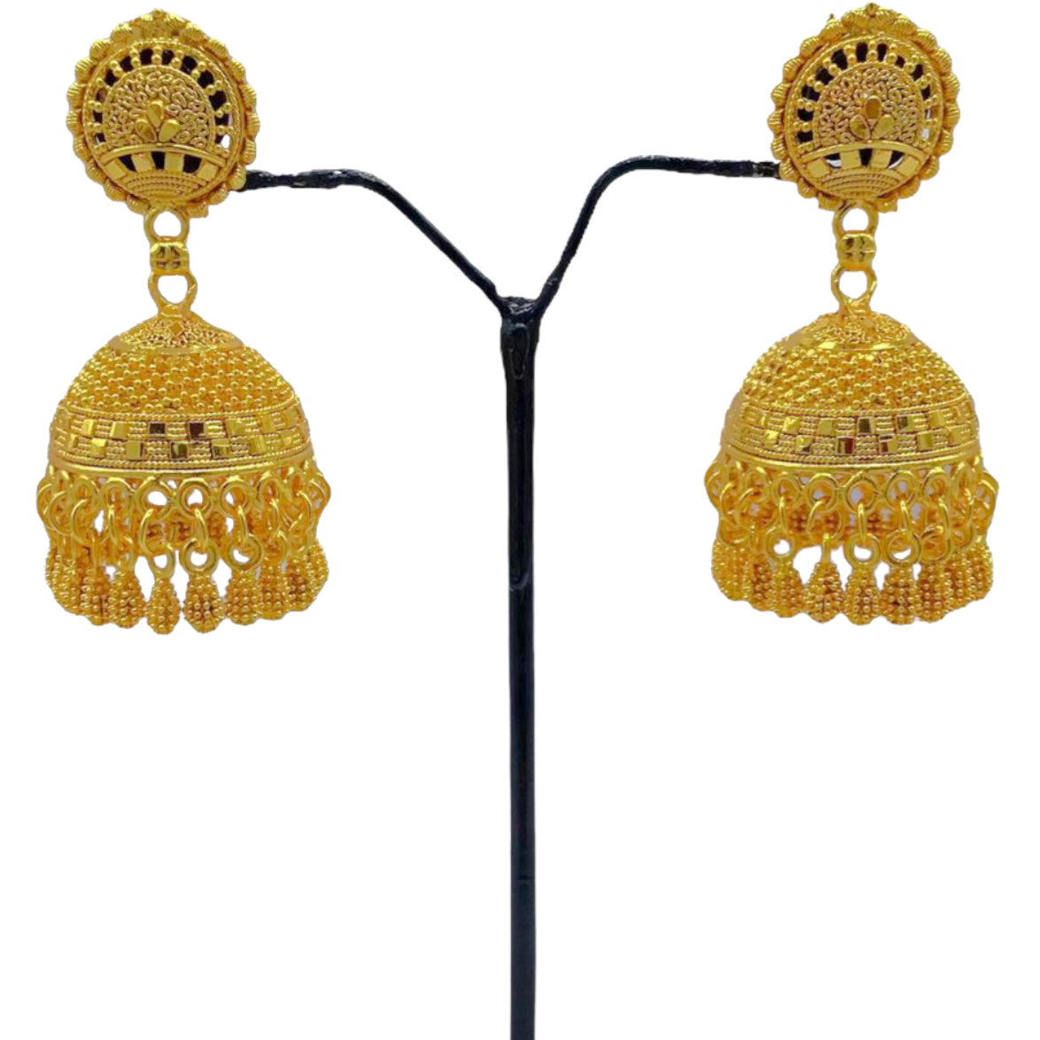Gold Zumkha Earrings with oval Drop design