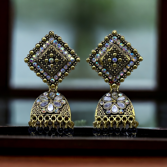 Zumkha Earring with intracate Mirror work and Floral Motifs