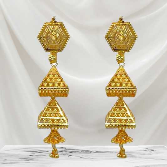 Triple Layered Gold Zumkhi Earring