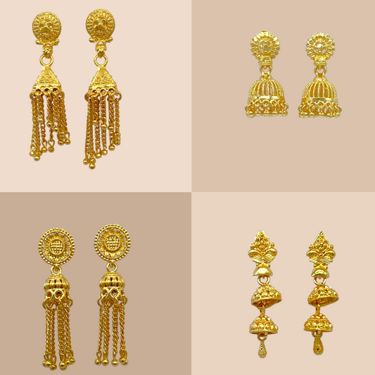 Four piece Gold Delicate Zumkh Earring Combo