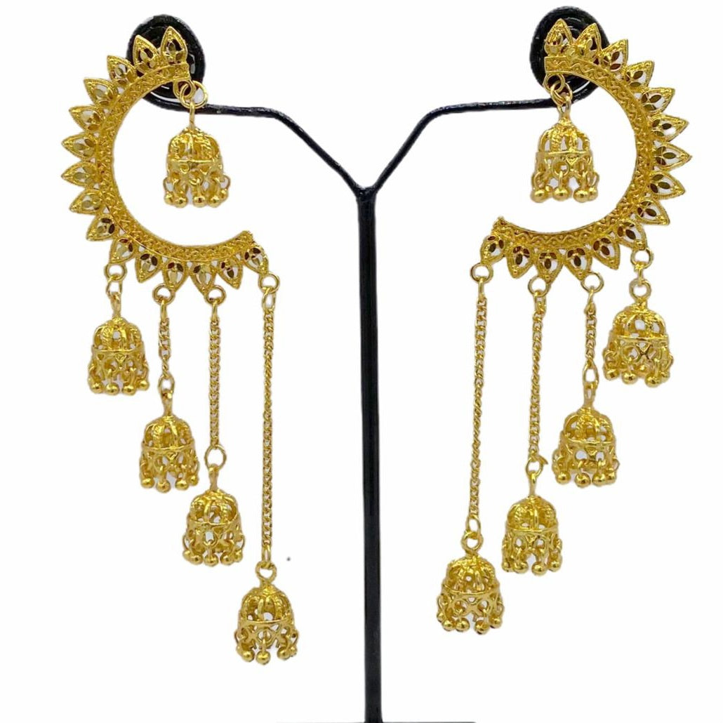 Gold  Dangling chain with small Zumkhi stylish Earrings