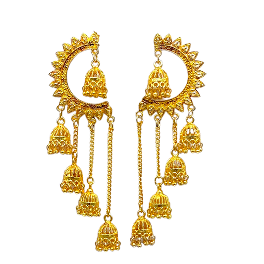 Gold  Dangling chain with small Zumkhi stylish Earrings