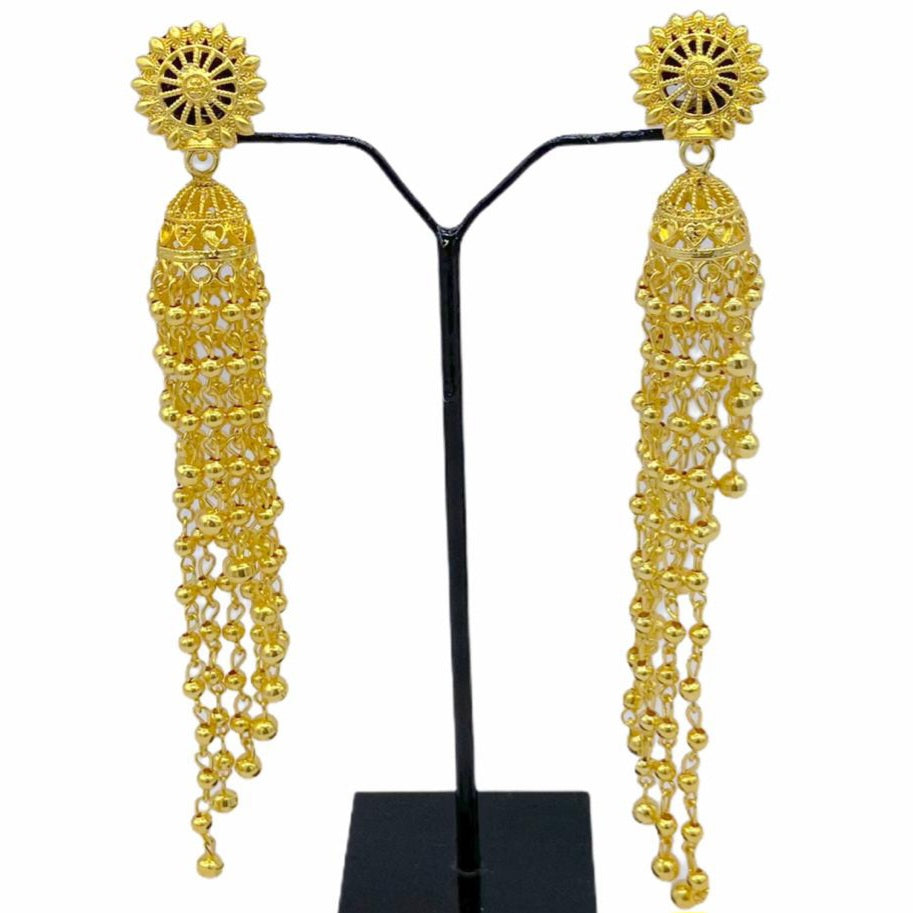 Gold pearl Tassel Zumkha Earrings