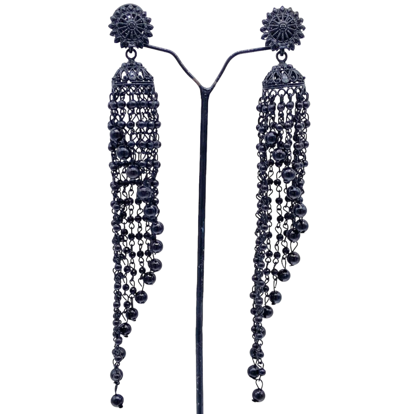 All Black Earring with Black Pearl Dangling Zumkhi