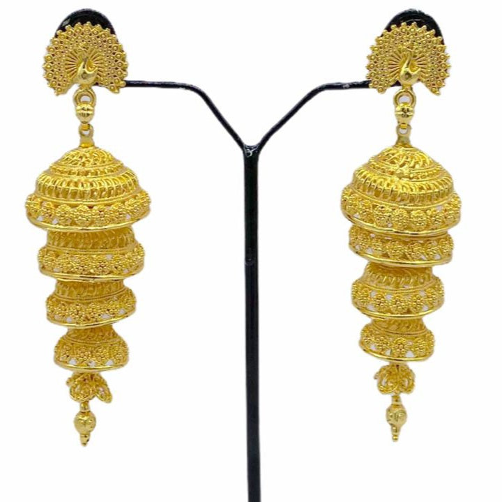 Peacock Studded Layered Zumkha Gold Earrings