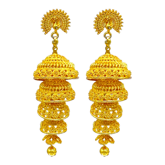 Peacock Studded Layered Zumkha Gold Earrings