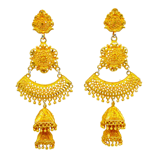 Long Gold Earrings with two layered Zumkha