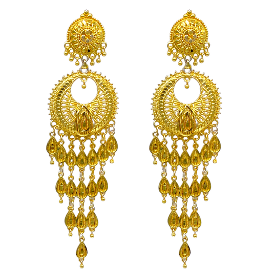 Chandbali With hanging  teardrop shape tassel Gold Earrings