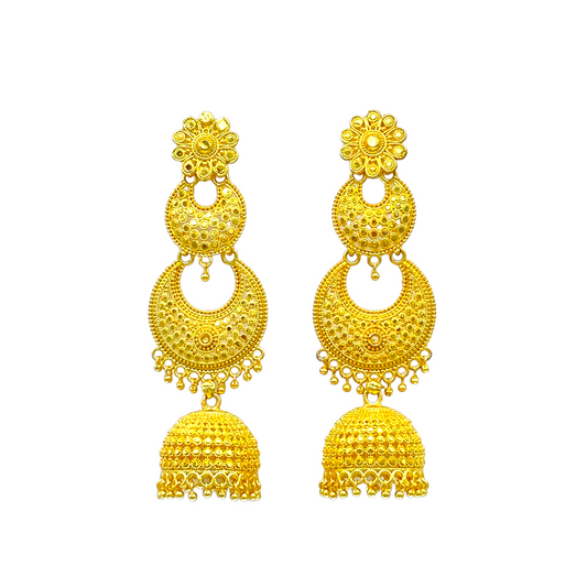 Gold double layered Chandbali with Stylish Zumkhi Earrings