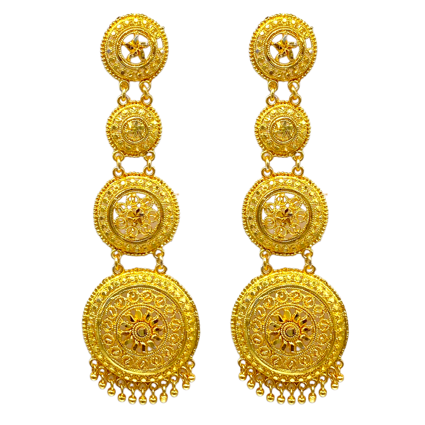 Triple Layerd Circular Design Gold Earrings
