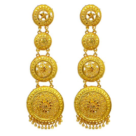 Triple Layerd Circular Design Gold Earrings