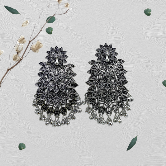 Peacock Headded four Step Oxidized Earring