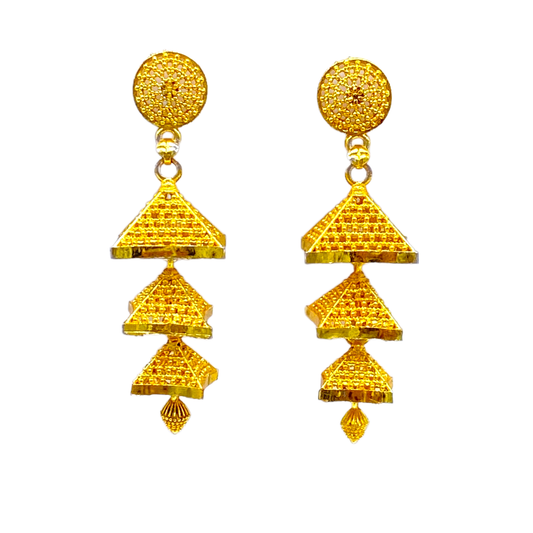 Square shape Triple Layered Gold  Earrings
