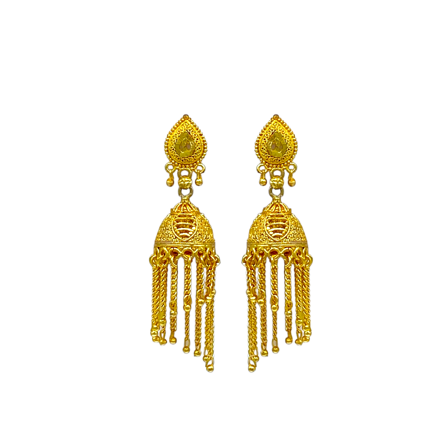 Gold Zumkha with chain Tassel  Earrings