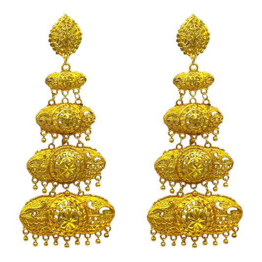 Ethnic  four Layerd Gold Earrings
