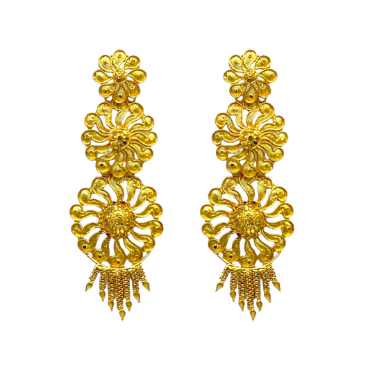 Gold Triple floral design layered Earrings
