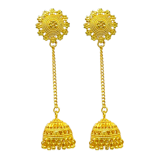 Floral studded Gold Earrings with dangling zumkha