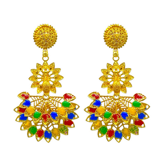 Peacock Studed Gold with Epoxy  Earrings