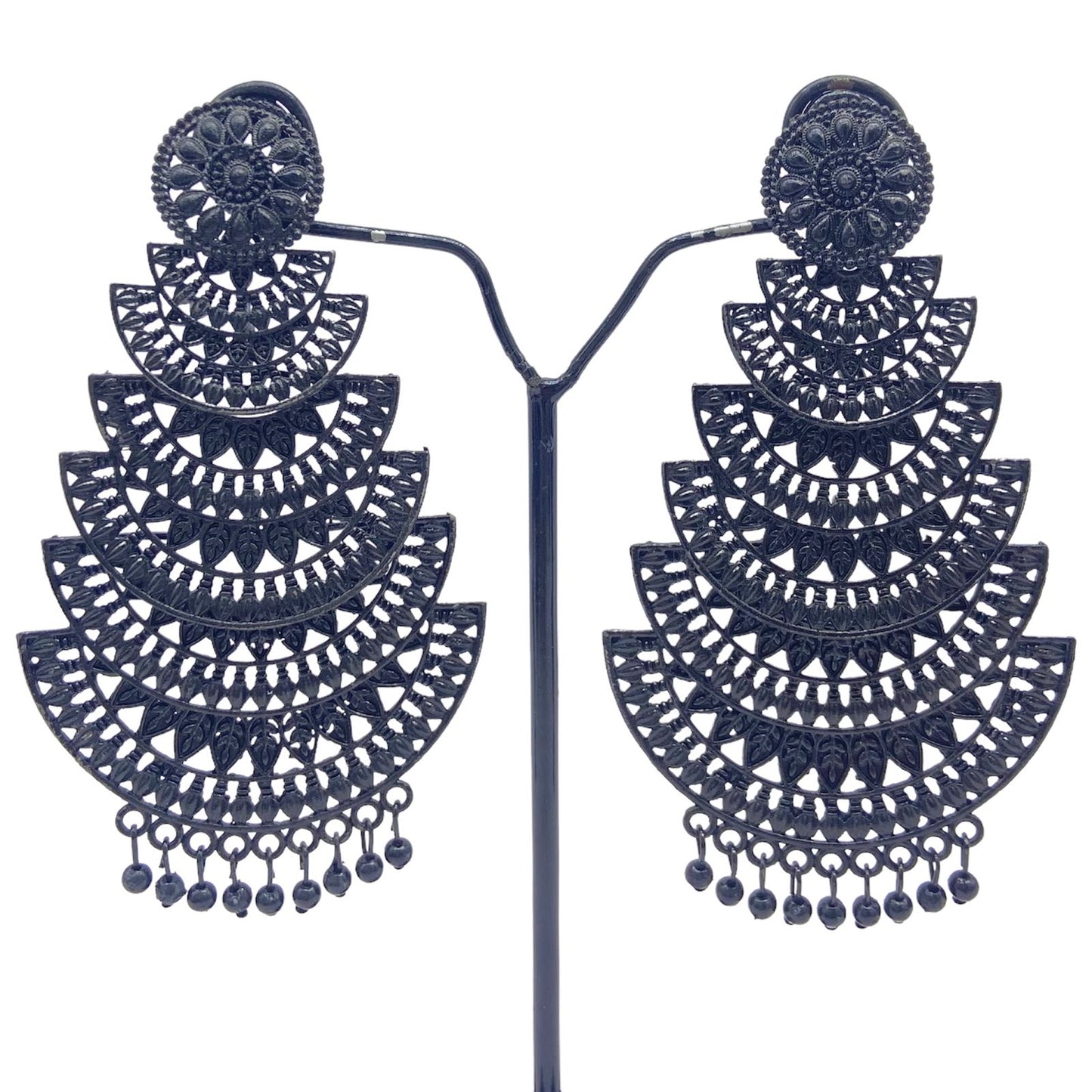 Oxidised Black Earrings with Five layered semi circular design