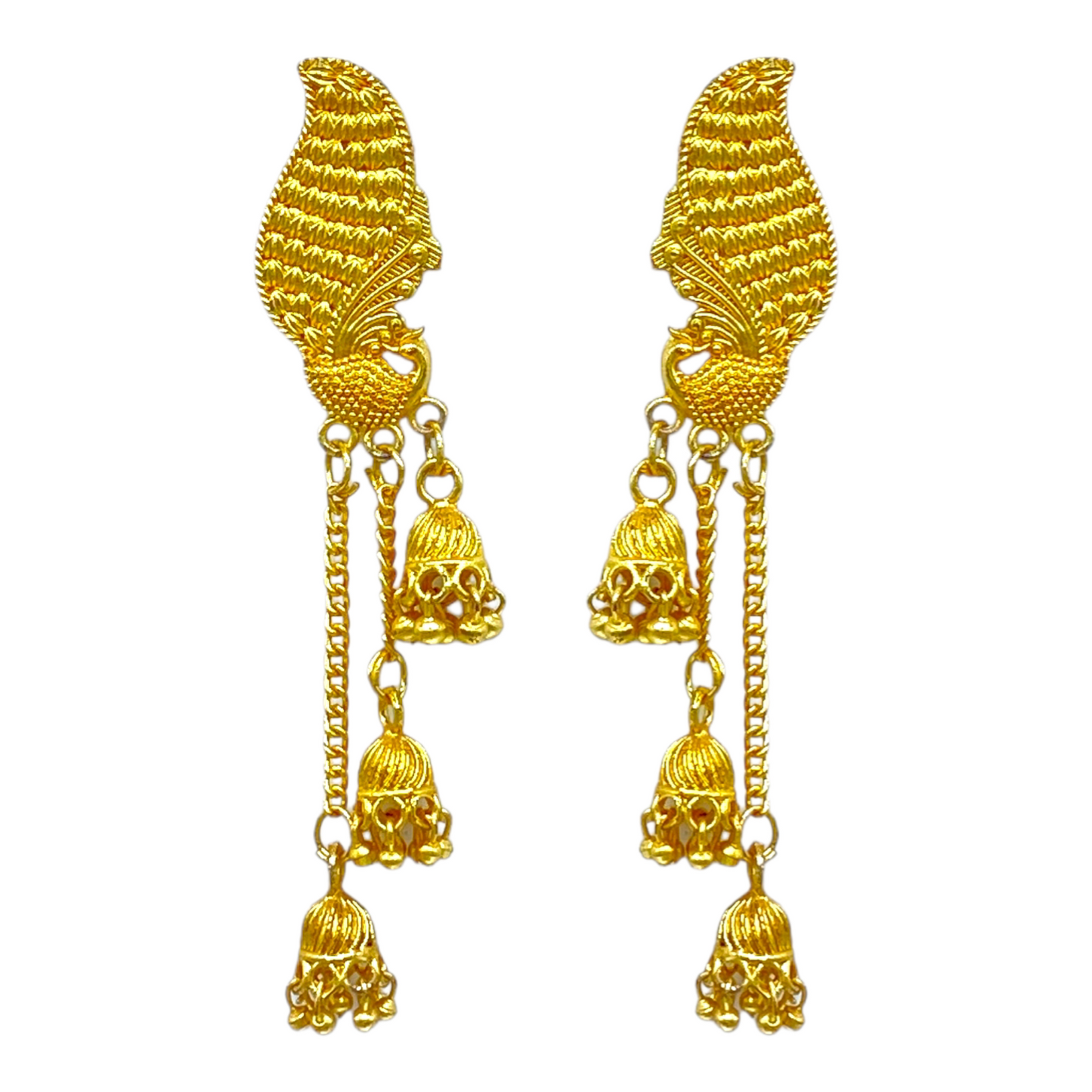 Elegant Peacock Studded Gold Earrings with Dangling layerd chain