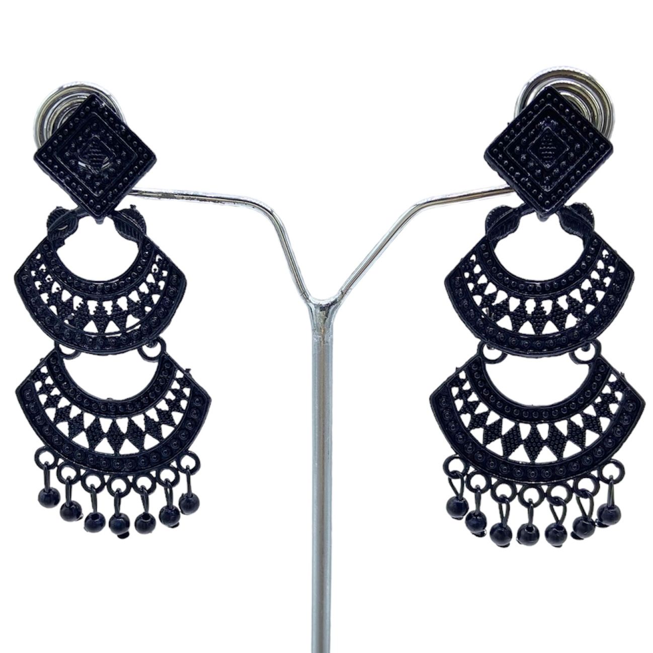 Dual Layered Trendy Oxidised  Black Earrings