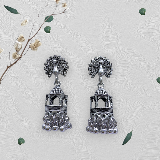 Peacock Head Zarukha Shape Oxidised Zumkha  Earrings