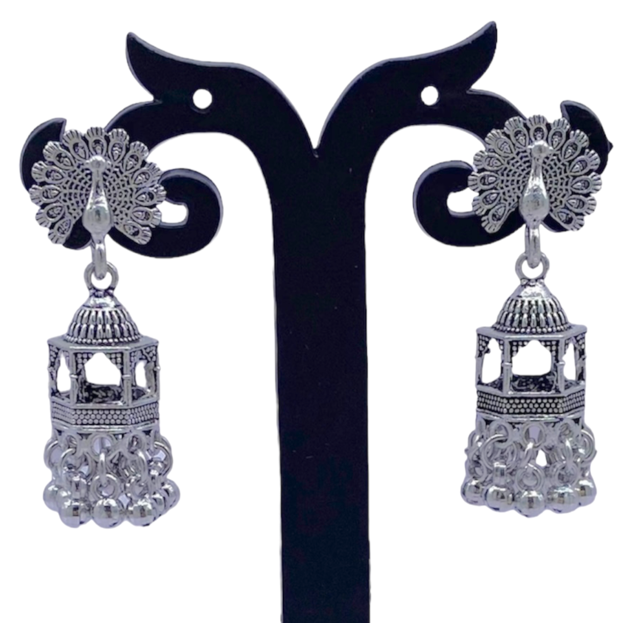Peacock Head Zarukha Shape Oxidised Zumkha  Earrings
