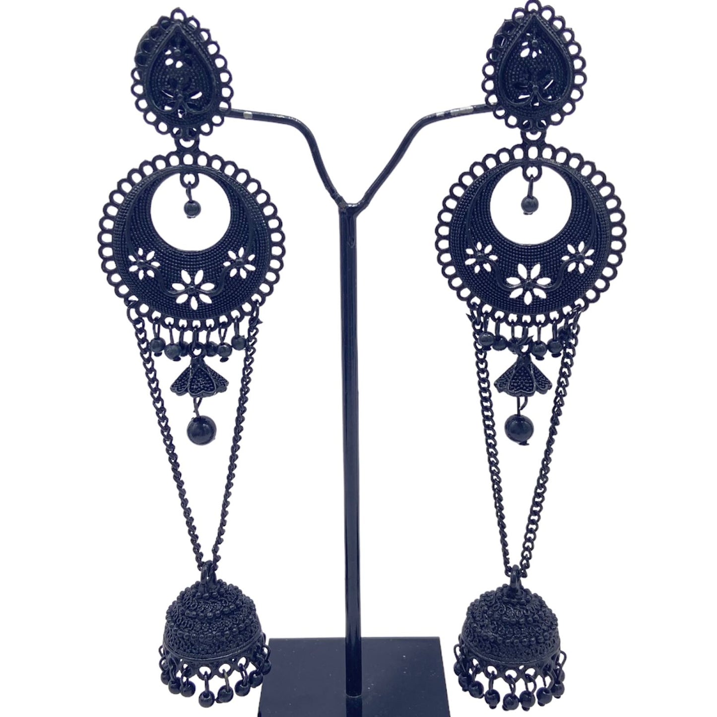 Chandbali Black Earrings with Zumkhi  Tassel
