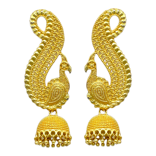Gold Peacock Studded Stylish Earrings with Zumkha