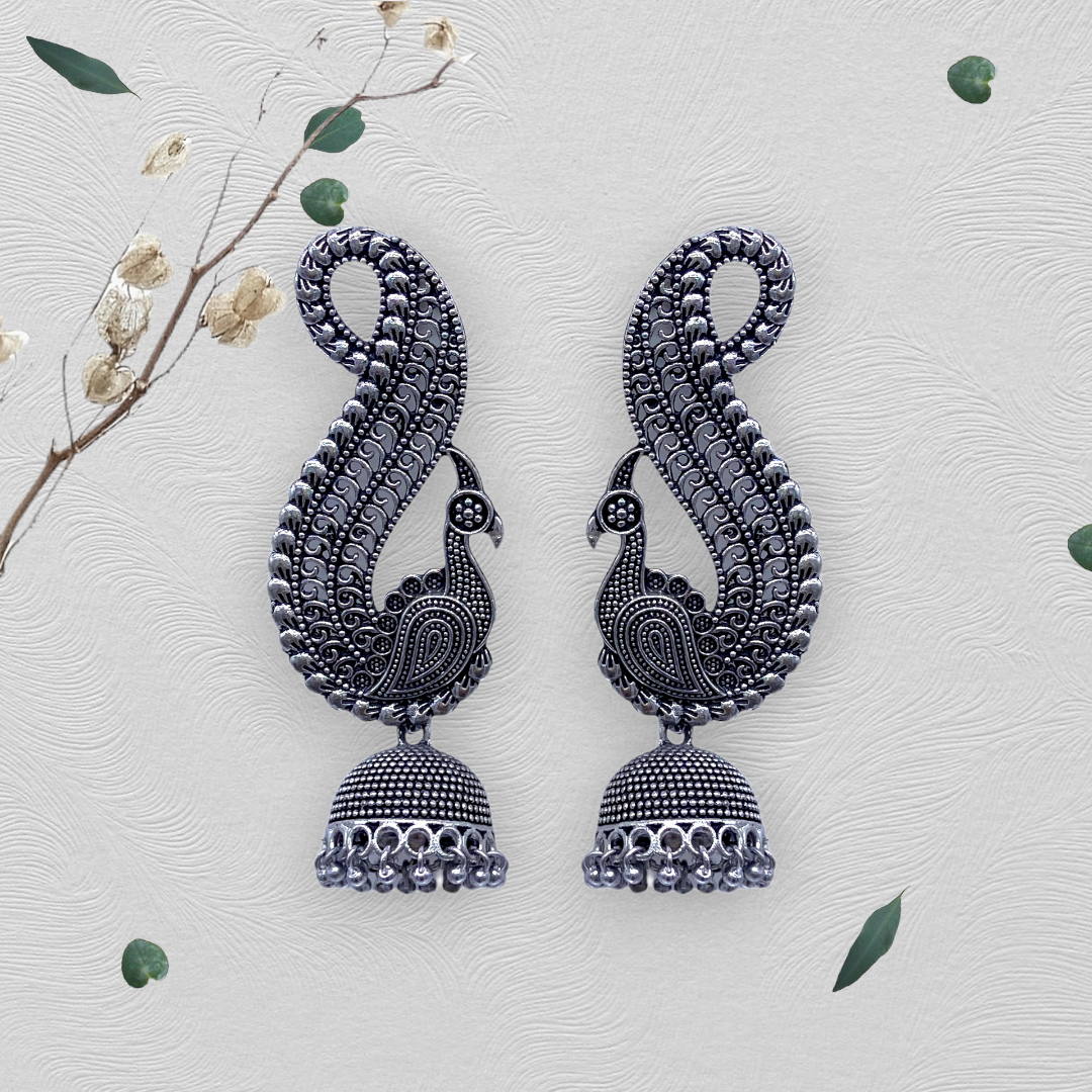 Peacock Head with Small Zumkhi Oxidized Earring