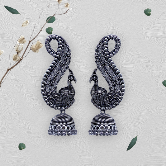 Peacock Head with Small Zumkhi Oxidized Earring