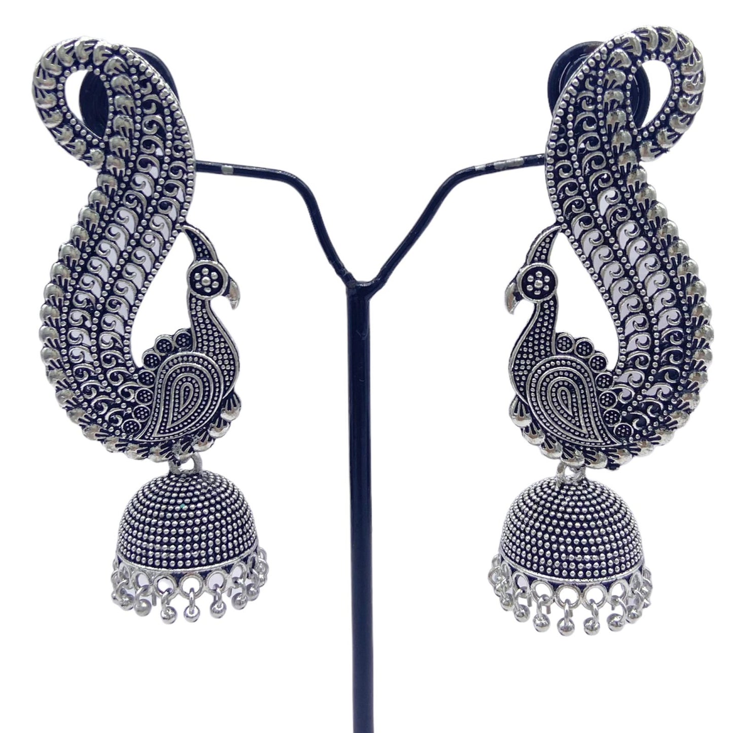 Peacock Head with Small Zumkhi Oxidized Earring