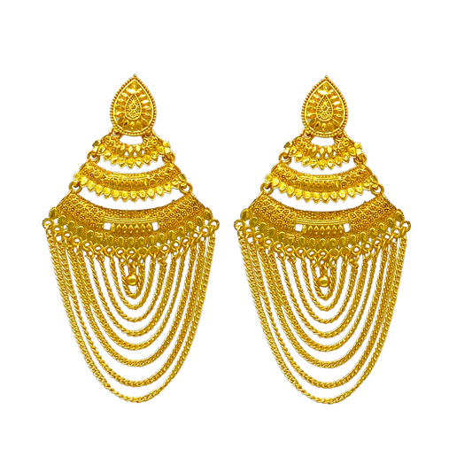 Gold big Dangler Earrings with gold chain Tassel