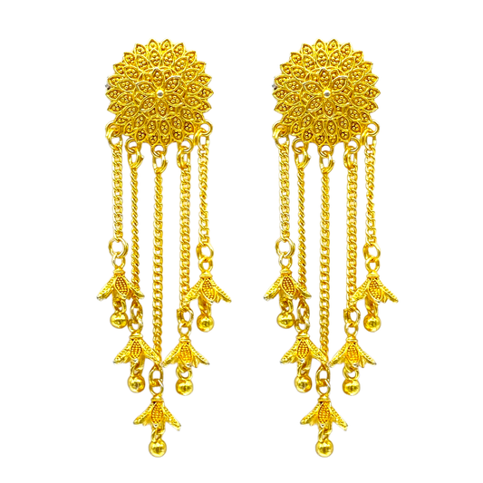 Gold Chain tassels floral Studded Earrings