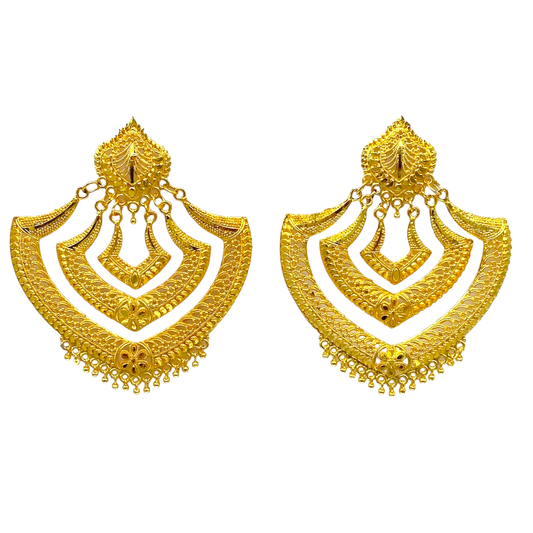 Gold Big Earrings with three layered Design