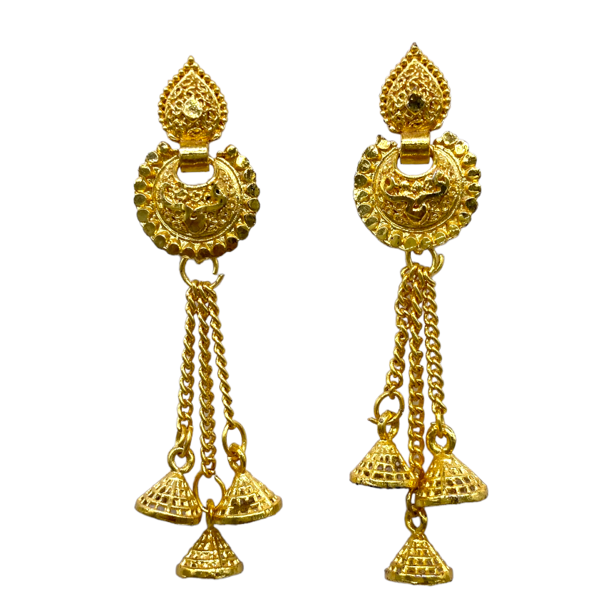 Gold Small Chandbali  Earrings with chain tassel and zumkhi
