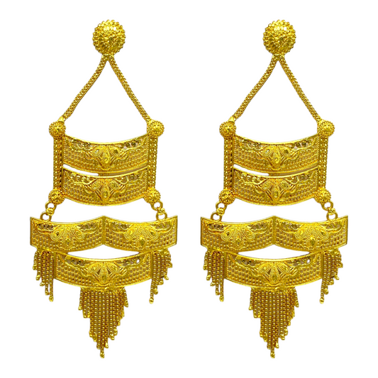 Gold Long Style Earrings with chain Tassel