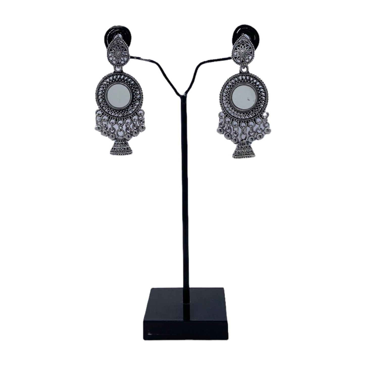 Mirror Studed Delicate Oxidised Earrings