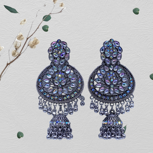 Circular Oxidised Earrings  with Mirror Studded