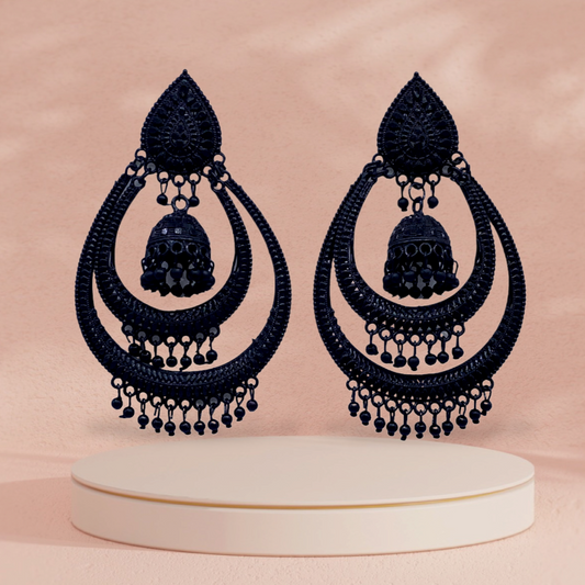 Black Earrings with twice layer chandbali filled with Zumkha