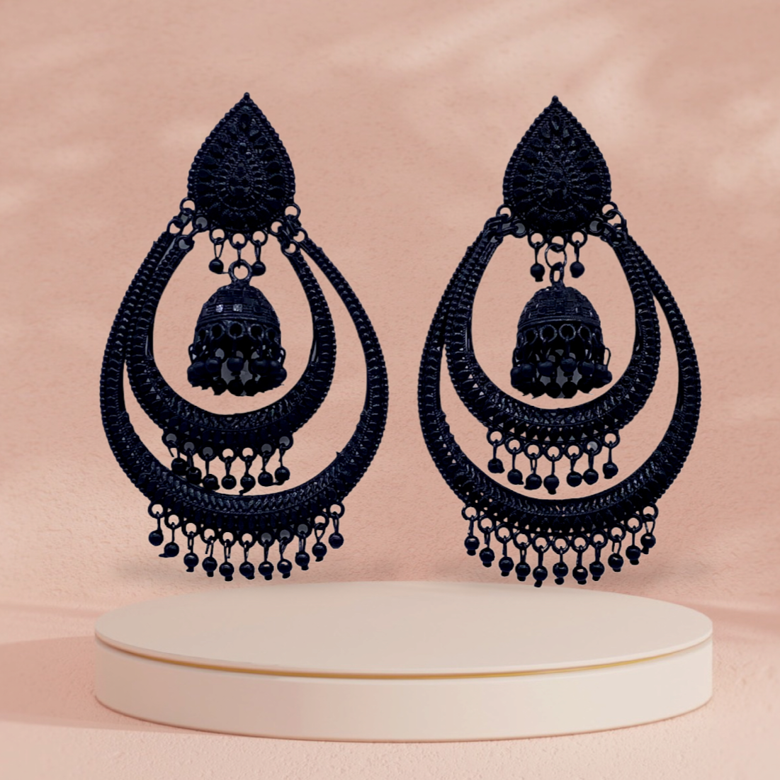 Black Earrings with twice layer chandbali filled with Zumkha