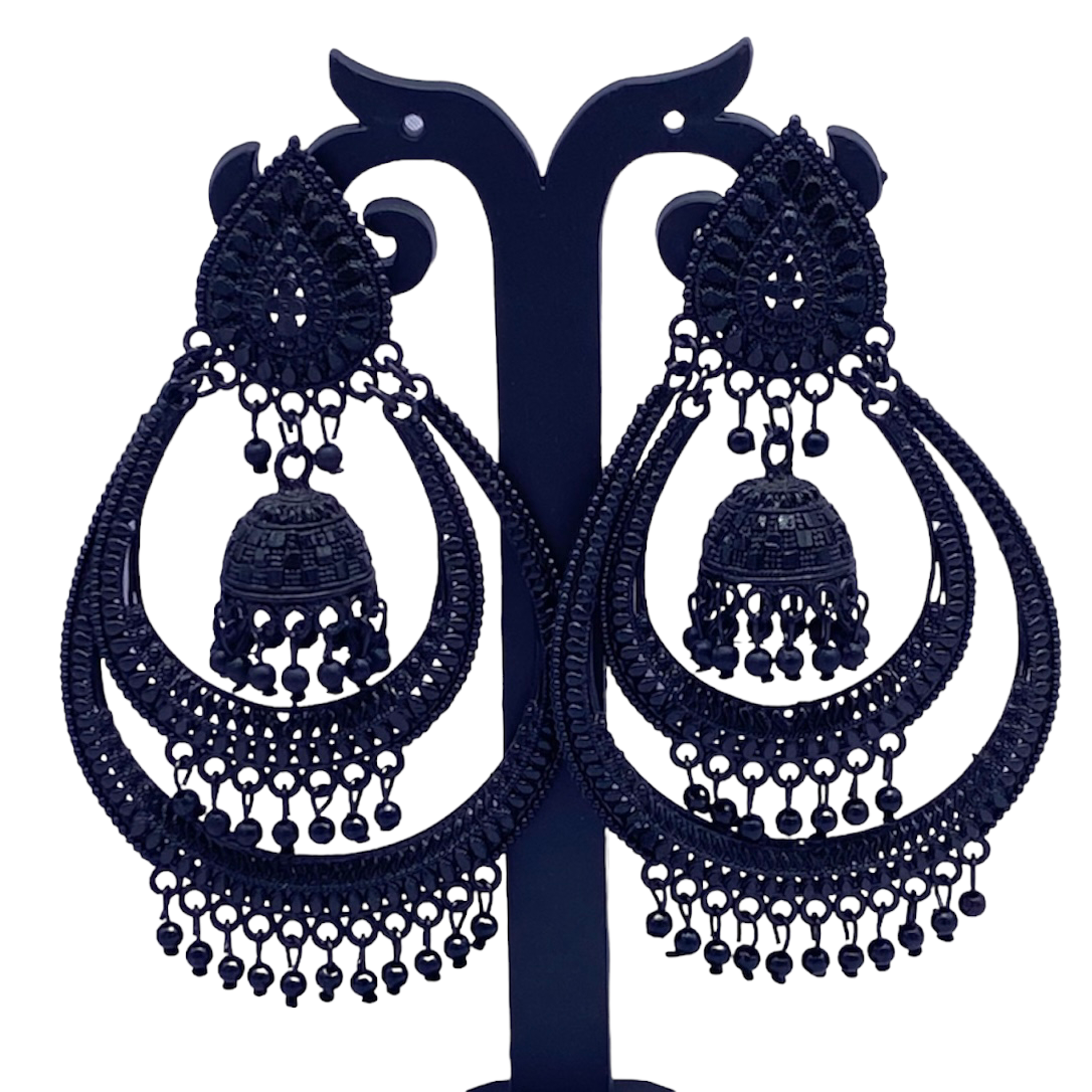 Black Earrings with twice layer chandbali filled with Zumkha