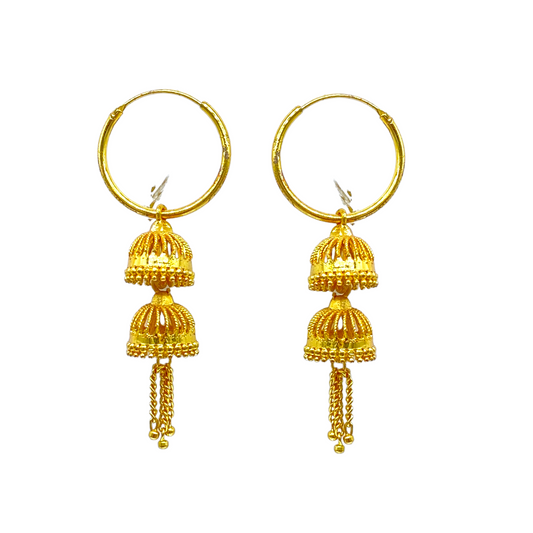 Gold Hoops with Dual Zumkhi and Chain Tassel