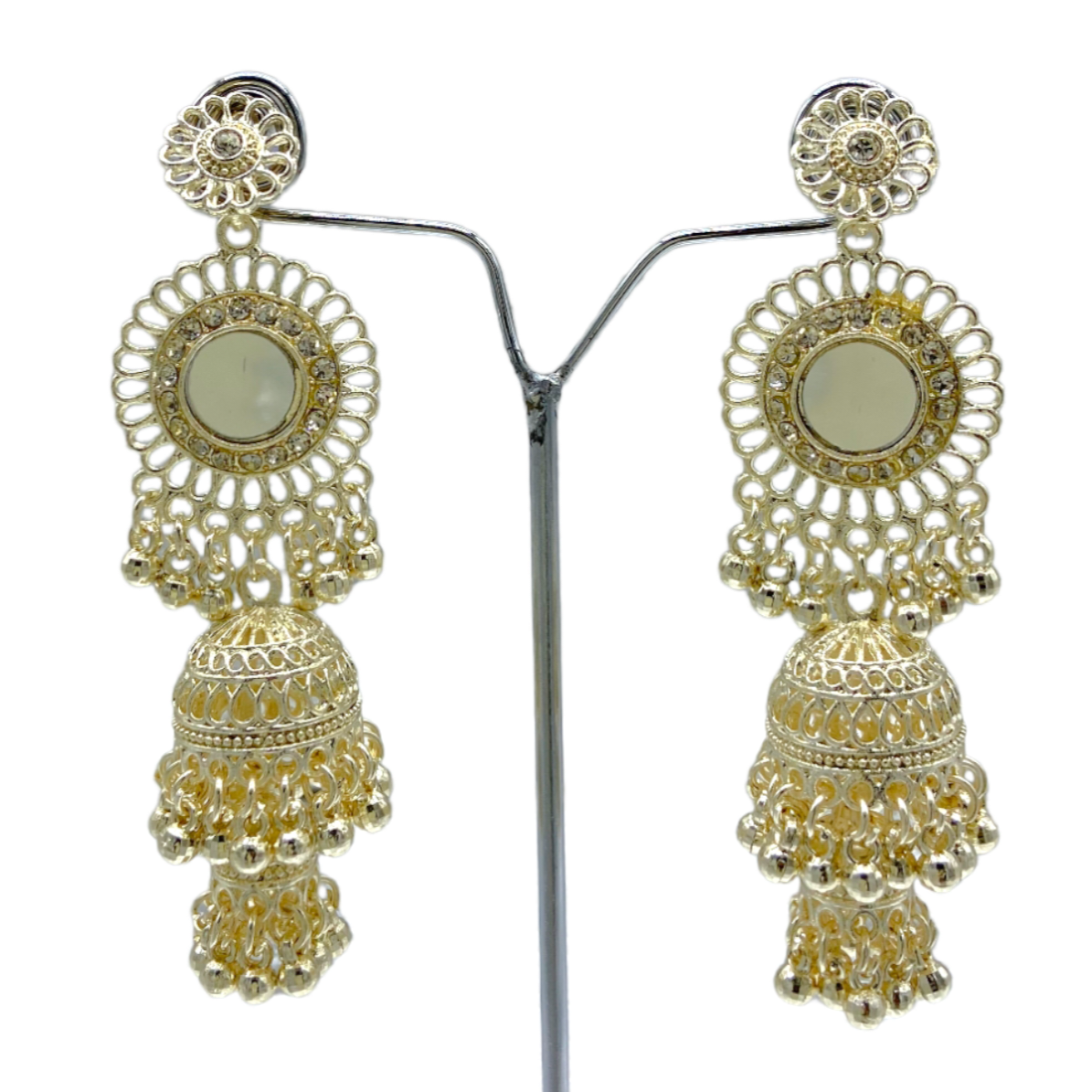 Traditional Dual Zumkhi White Gold Earrings