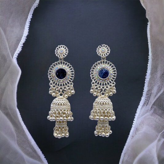 Traditional Dual Zumkhi White Gold Earrings