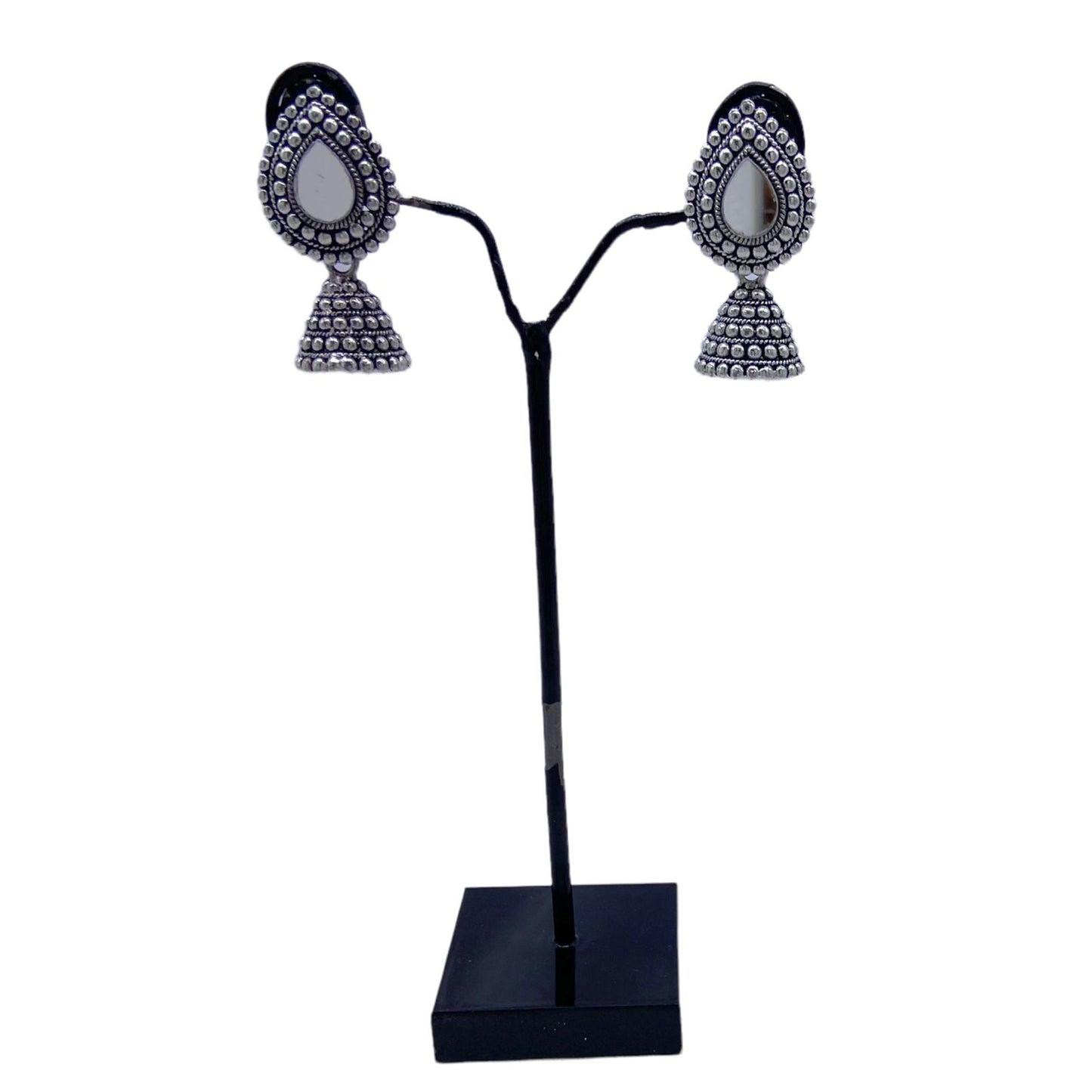 Mirror Studded Small Zumkhi Oxidised Earrings