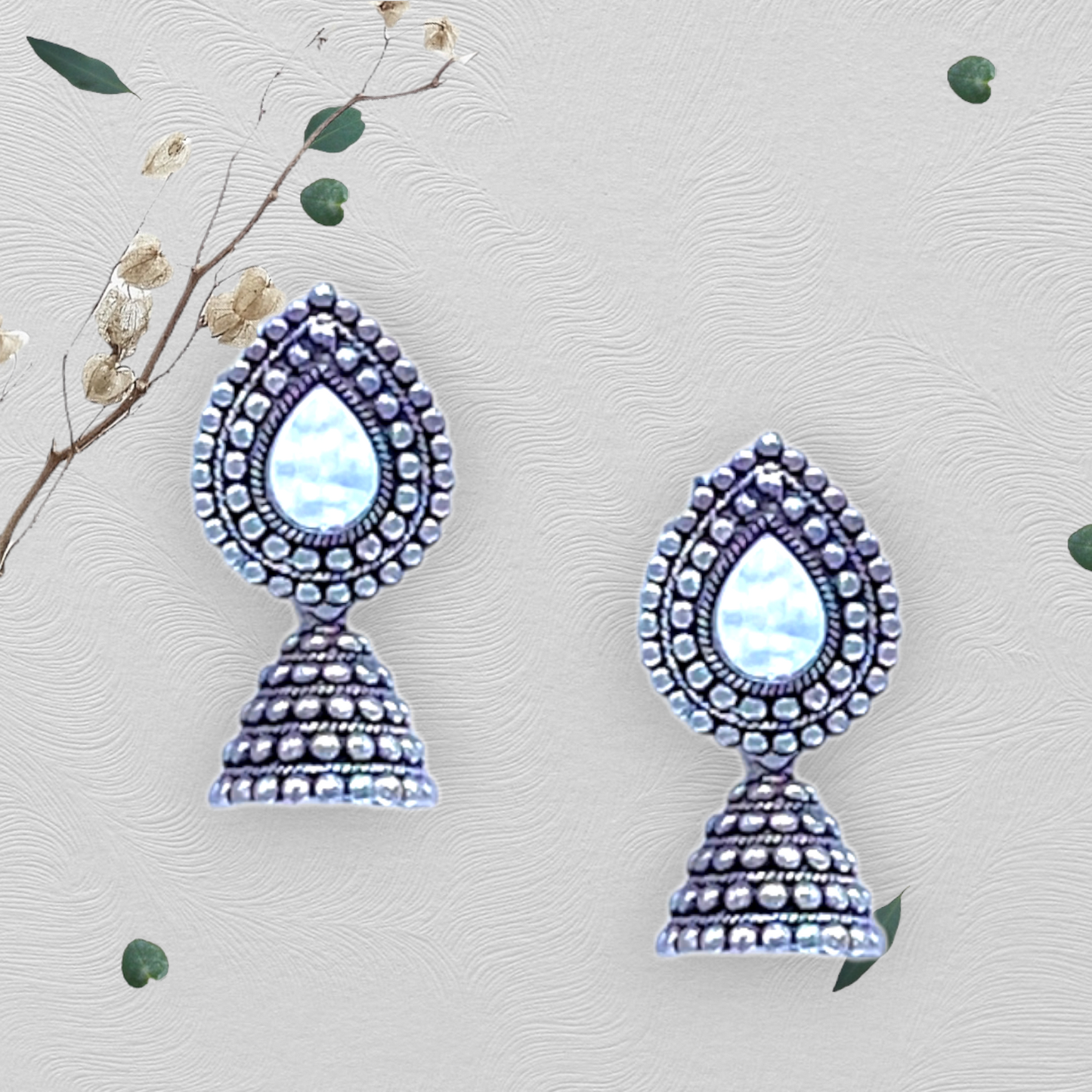 Mirror Studded Small Zumkhi Oxidised Earrings