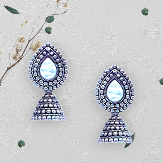 Mirror Studded Small Zumkhi Oxidised Earrings