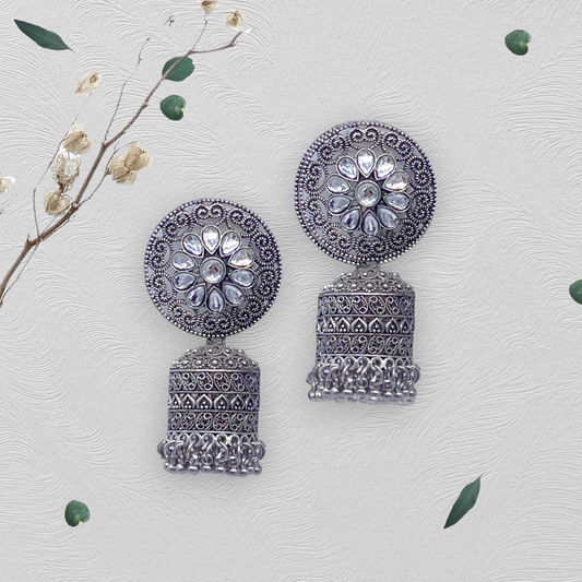 Pipe Shape Oxidised Zumkha Earrings