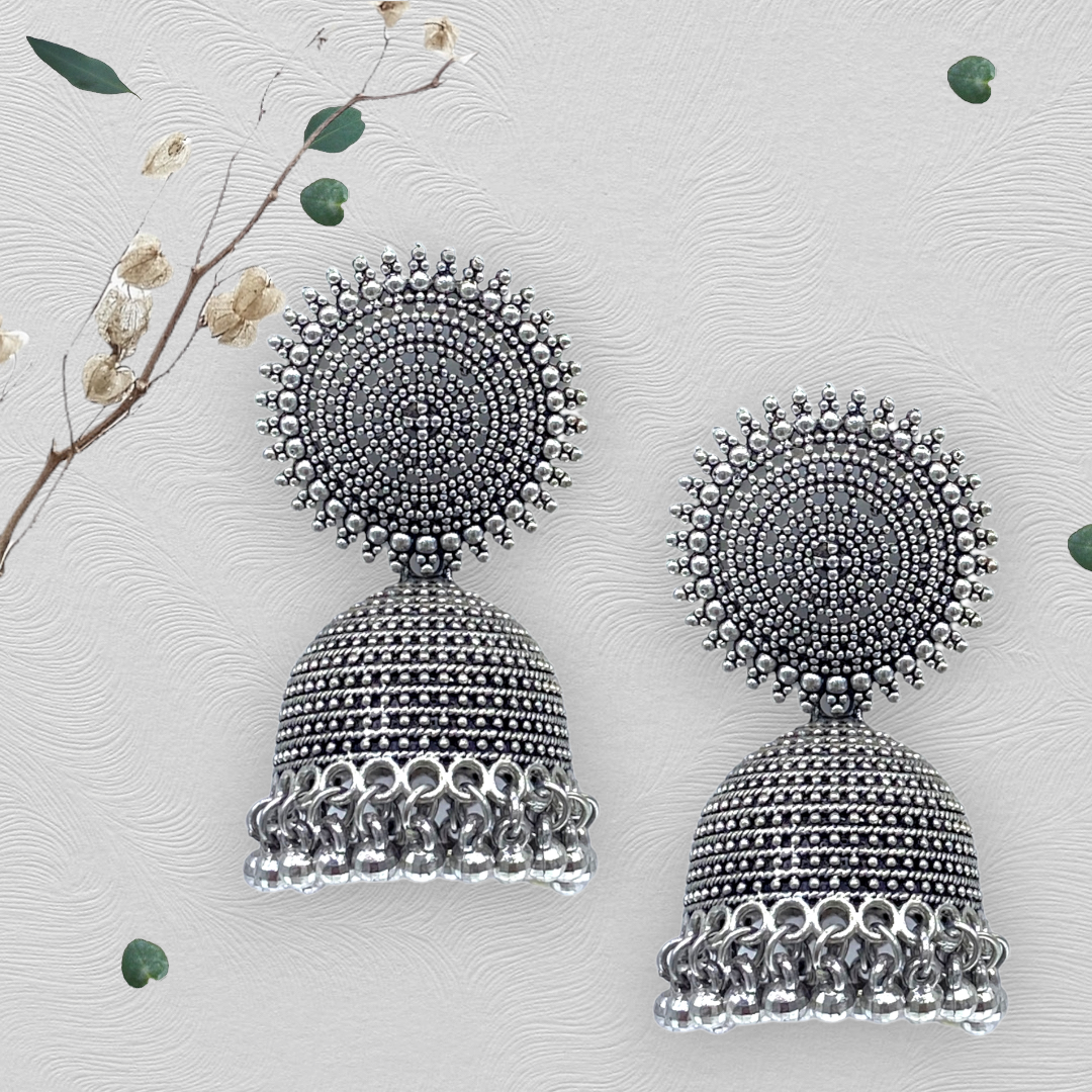 Circular Head Oxidised Zumkha Earrings